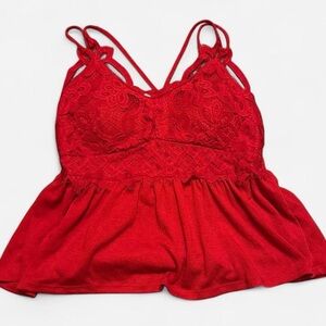 No Boundaries Red Lace Peplum Cami Top